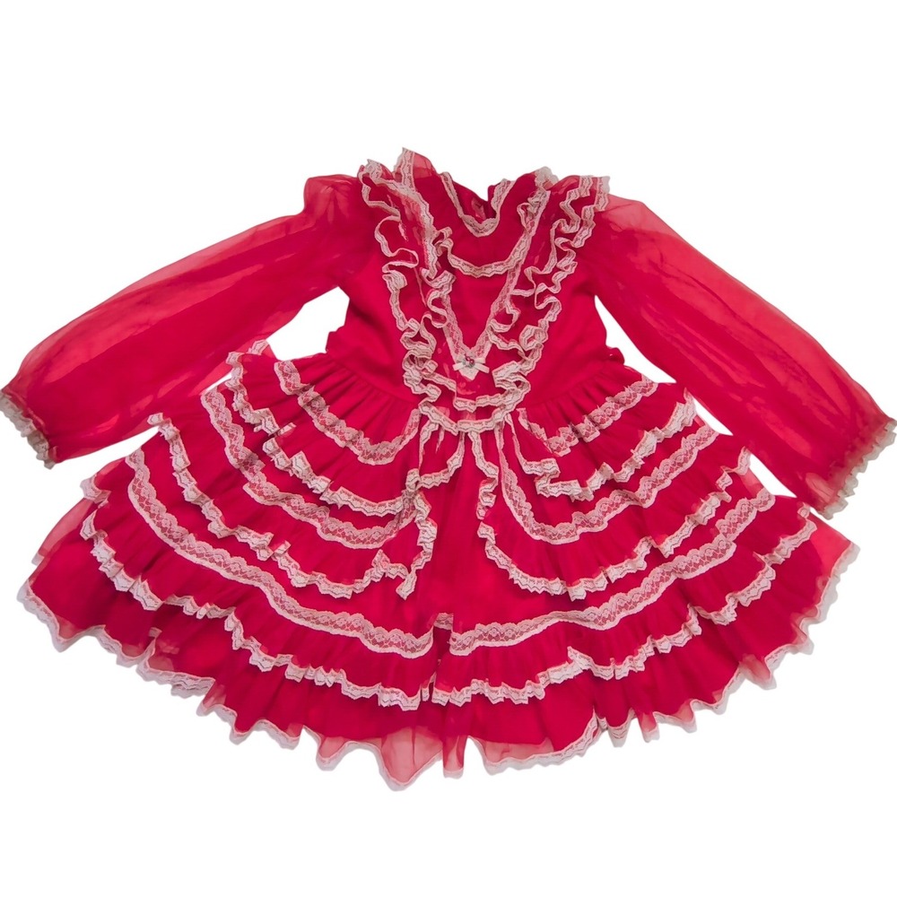 Vintage 1982 Daddeese Lil Princess Red Lace Ruffle Pageant Dress Girls Size 8